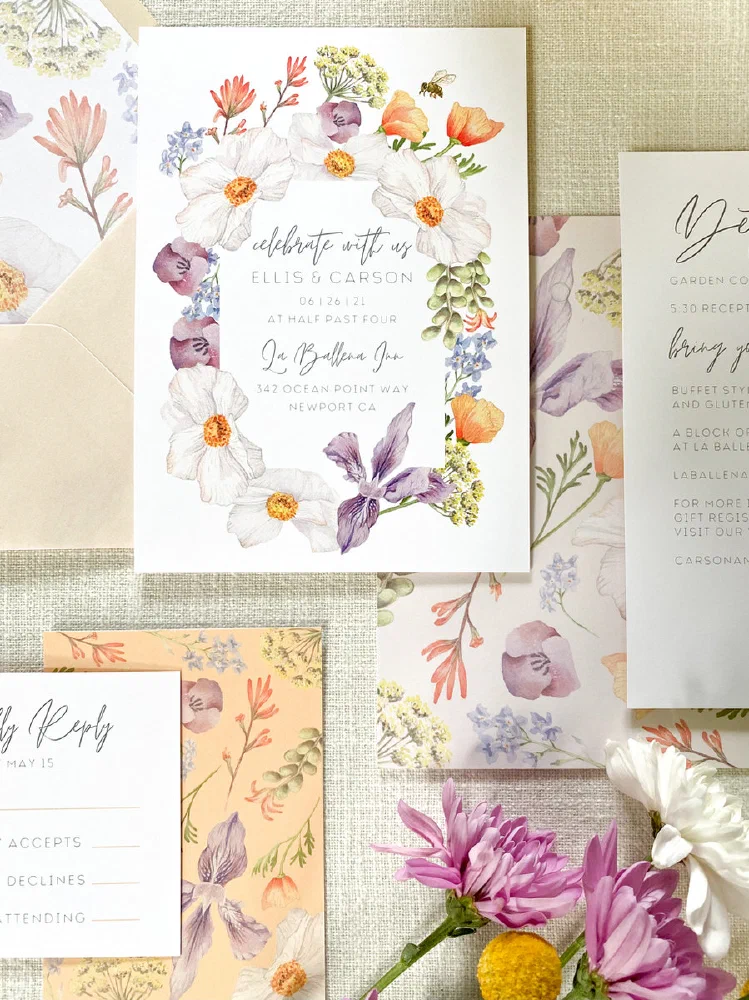 Custom watercolor wedding stationery suite
