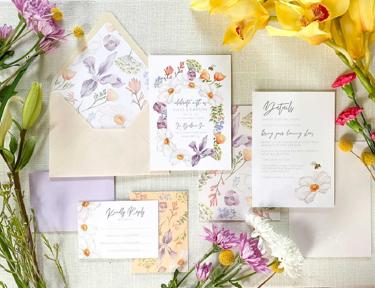 Custom watercolor wedding stationery suite