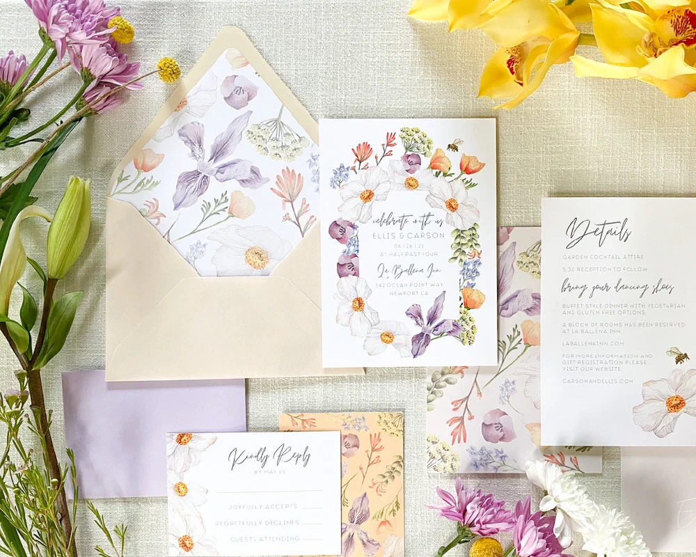 Custom watercolor wedding stationery suite