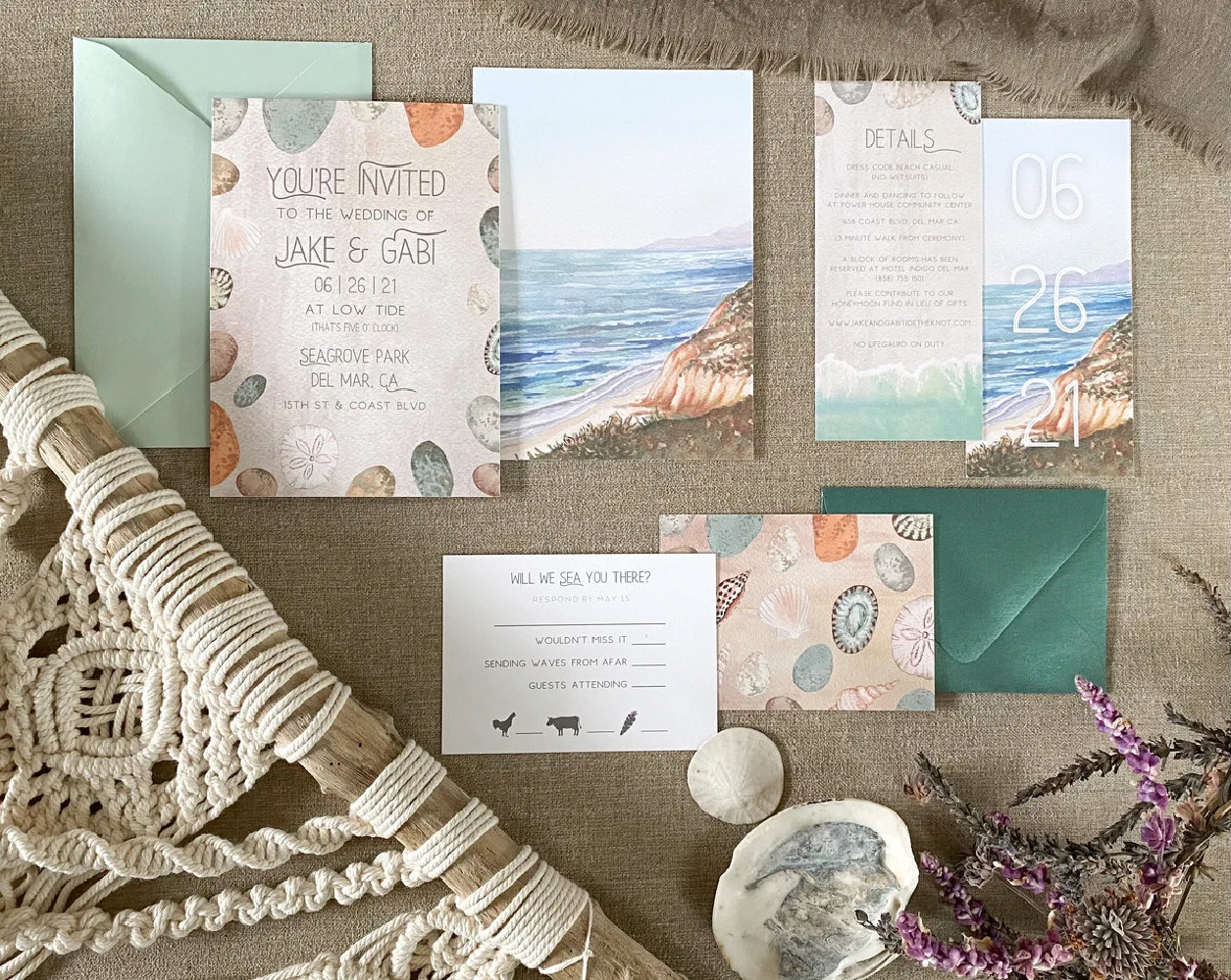 Custom watercolor wedding stationery suite