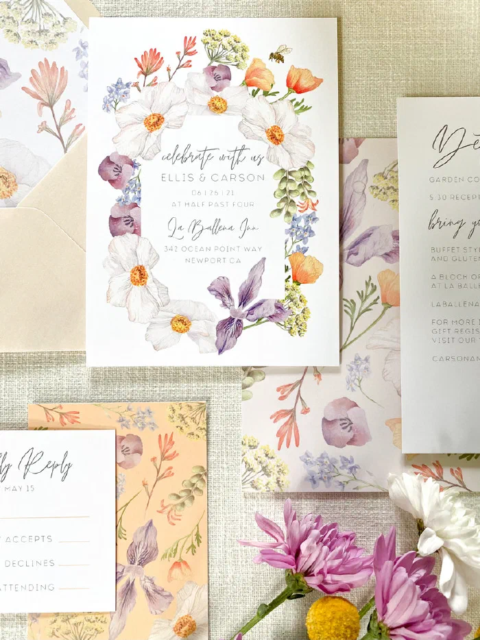 Custom watercolor wedding stationery