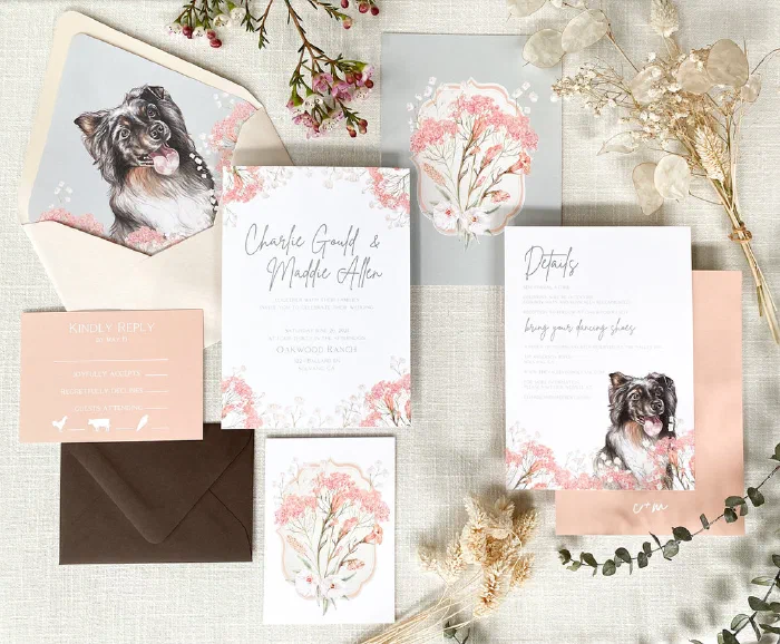 Custom watercolor wedding stationery